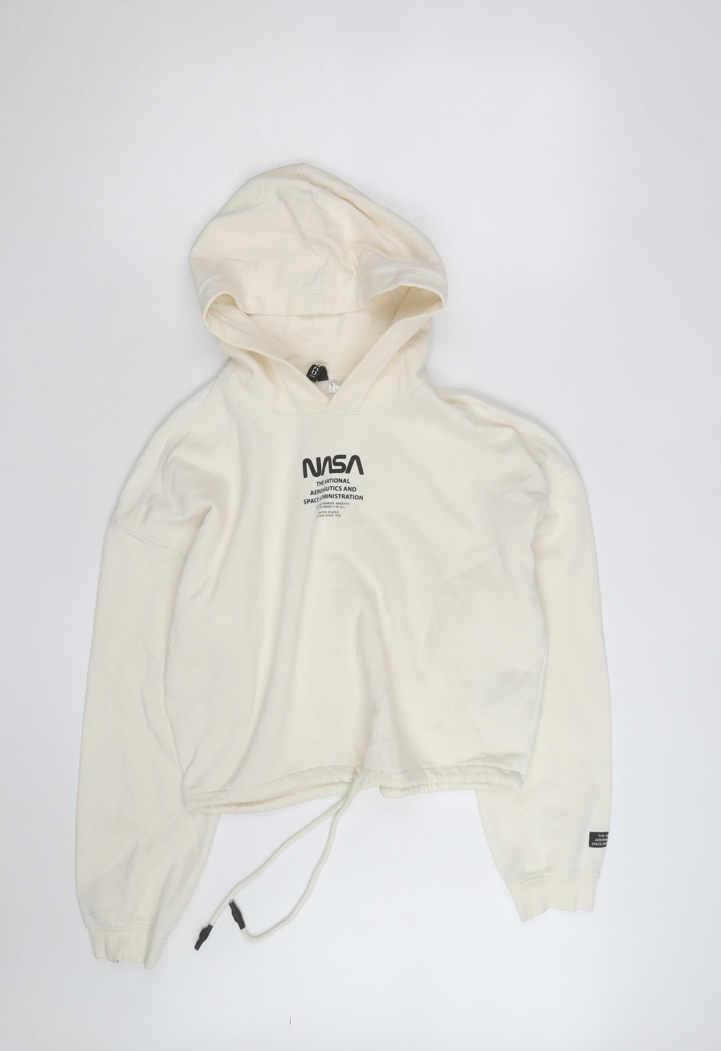 H&M Divided Women’s Beige NASA Cropped Hoodie Size S Drawstring Hem