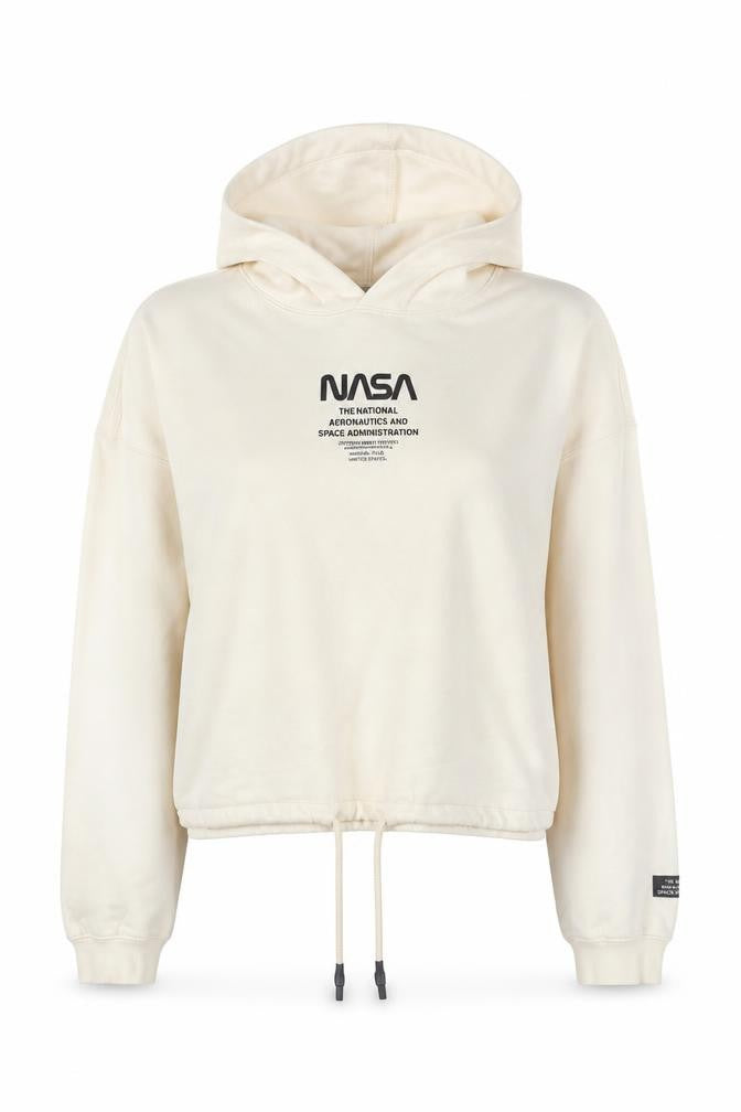 H&M Divided Women’s Beige NASA Cropped Hoodie Size S Drawstring Hem