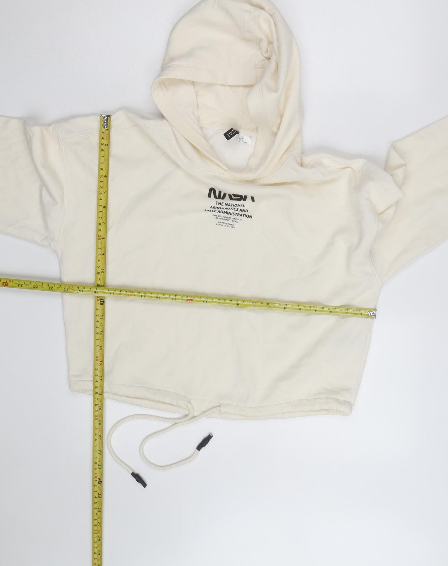 H&M Divided Women’s Beige NASA Cropped Hoodie Size S Drawstring Hem