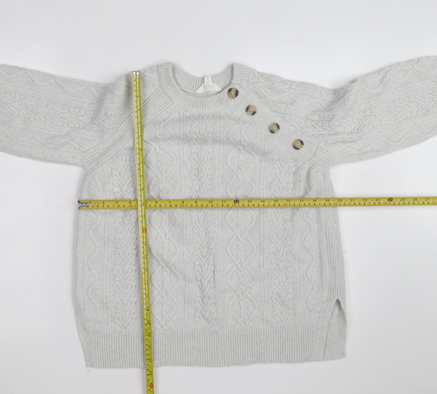 Marks and Spencer Womens Ivory Cable-Knit Button Jumper Size 12