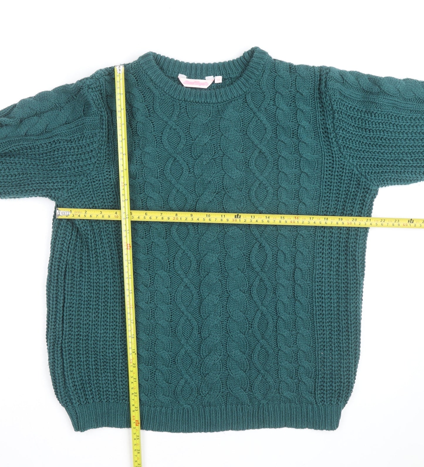 Bench Angels Womens Green Cable Knit Pullover Jumper Size 14