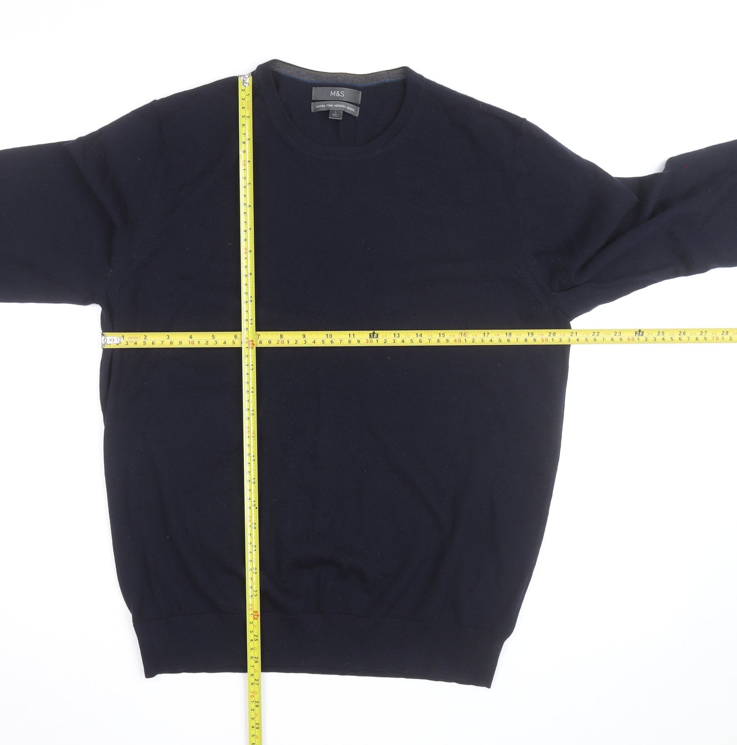 Marks and Spencer Men's Blue Merino Wool Crew Neck Jumper L
