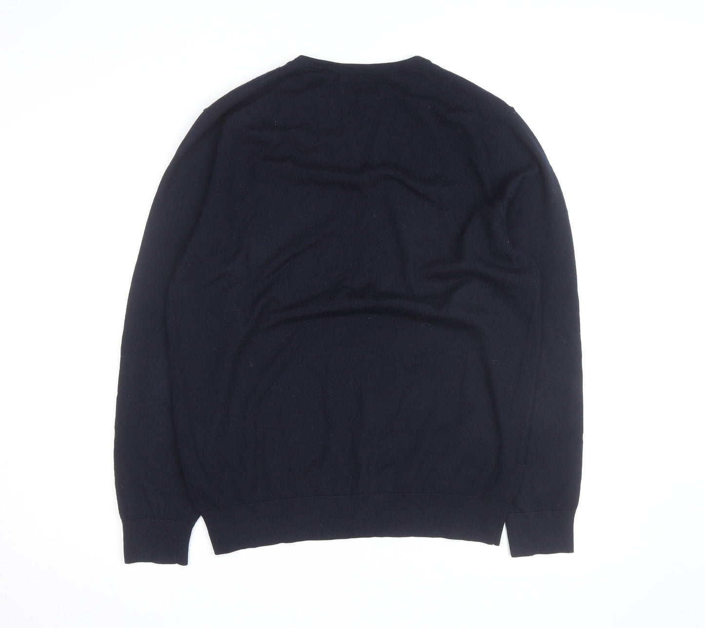 Marks and Spencer Men's Blue Merino Wool Crew Neck Jumper L