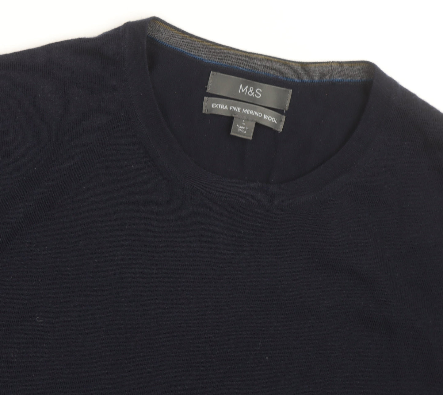Marks and Spencer Men's Blue Merino Wool Crew Neck Jumper L