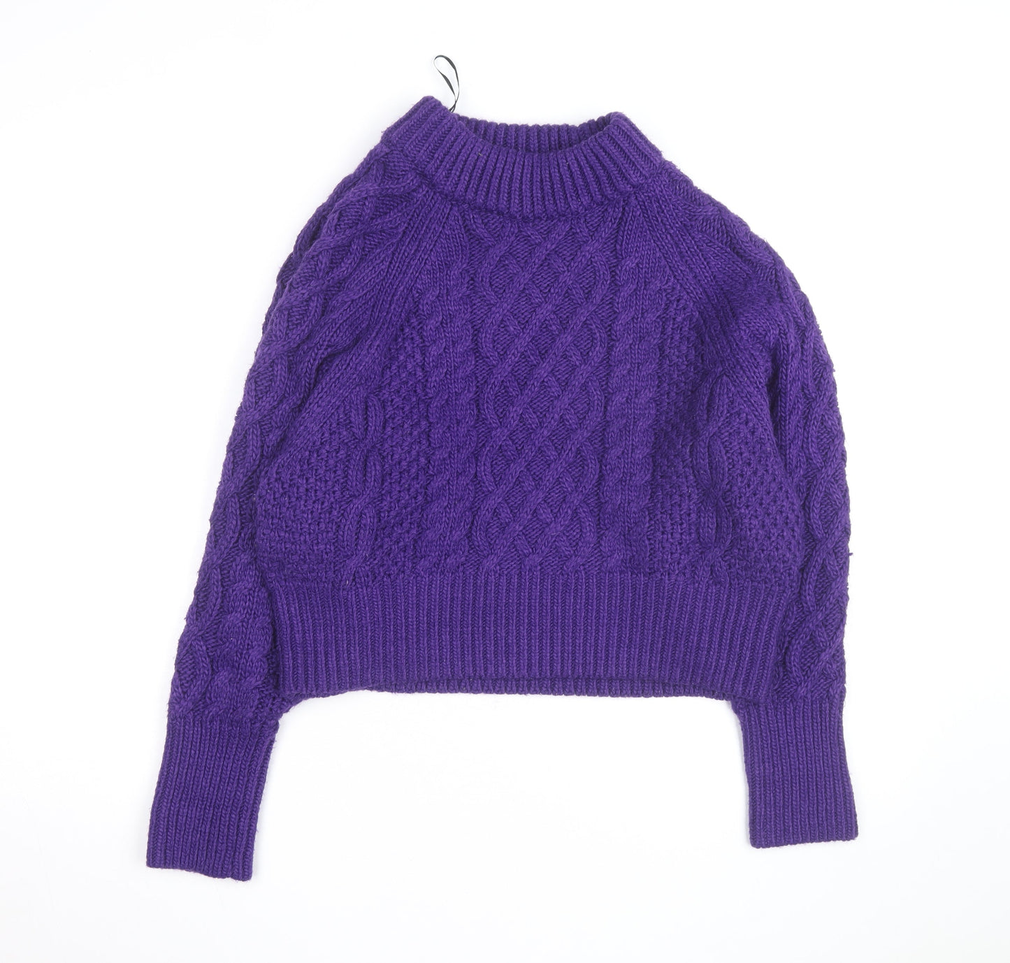 H&M Women Purple Cable-Knit Jumper L Chunky Knit Wool Blend