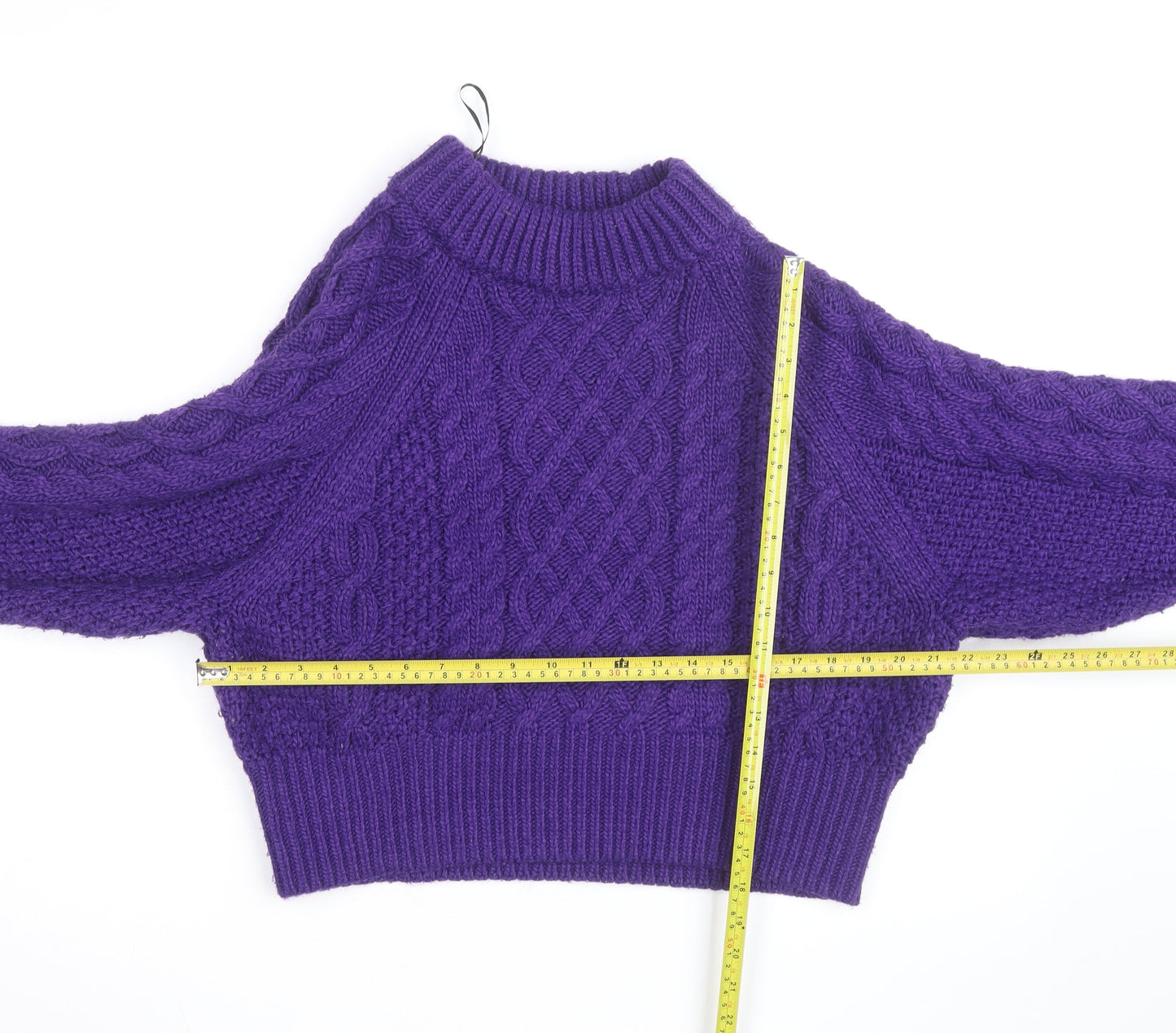 H&M Women Purple Cable-Knit Jumper L Chunky Knit Wool Blend