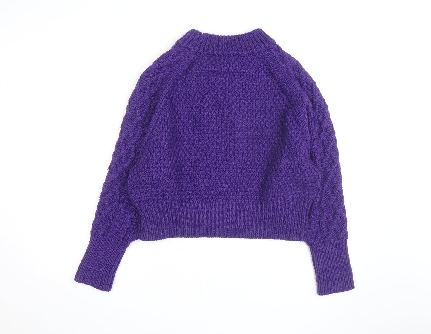 H&M Women Purple Cable-Knit Jumper L Chunky Knit Wool Blend