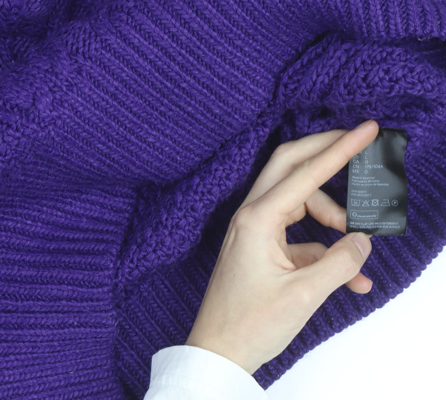 H&M Women Purple Cable-Knit Jumper L Chunky Knit Wool Blend