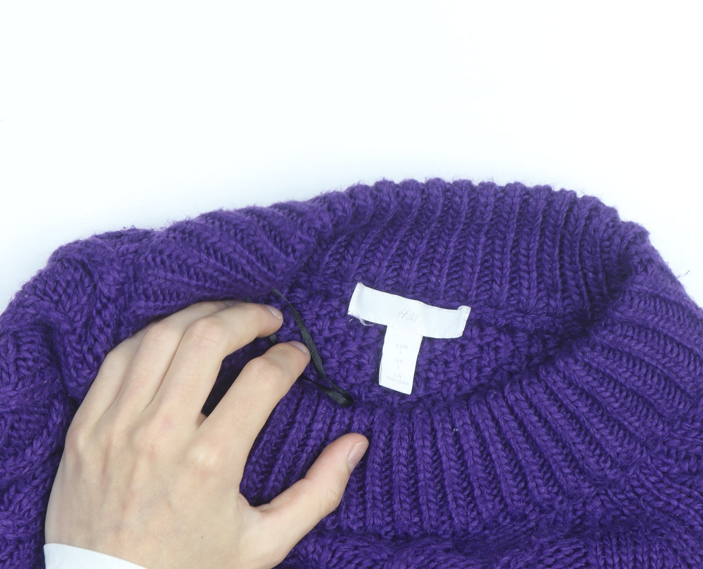 H&M Women Purple Cable-Knit Jumper L Chunky Knit Wool Blend