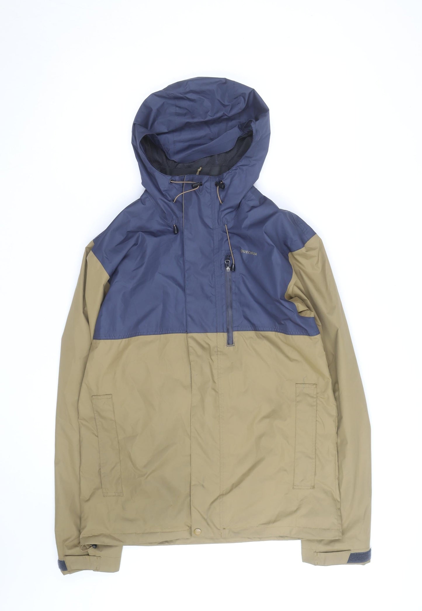 Quechua Men's Blue Brown Waterproof Hooded Hiking Jacket Size L
