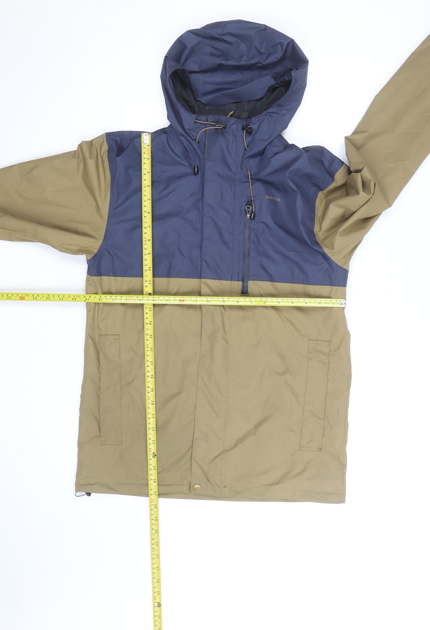 Quechua Men's Blue Brown Waterproof Hooded Hiking Jacket Size L