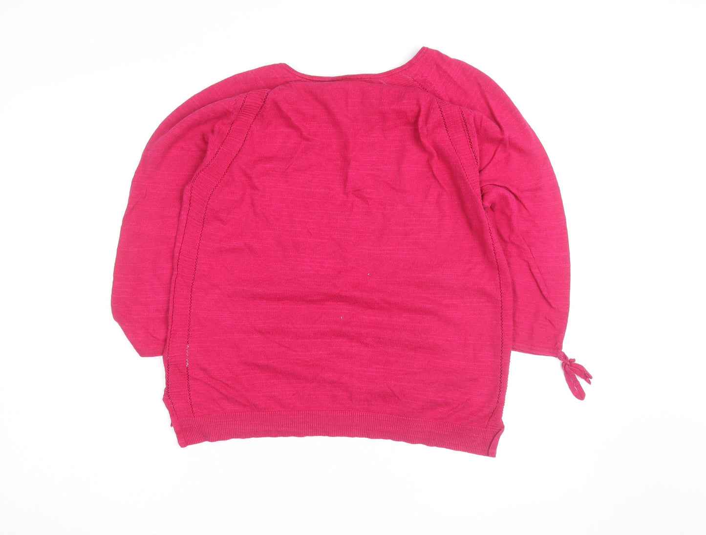 White Stuff Women's Pink V-Neck 3/4 Sleeve Cotton Pullover Jumper Size 12
