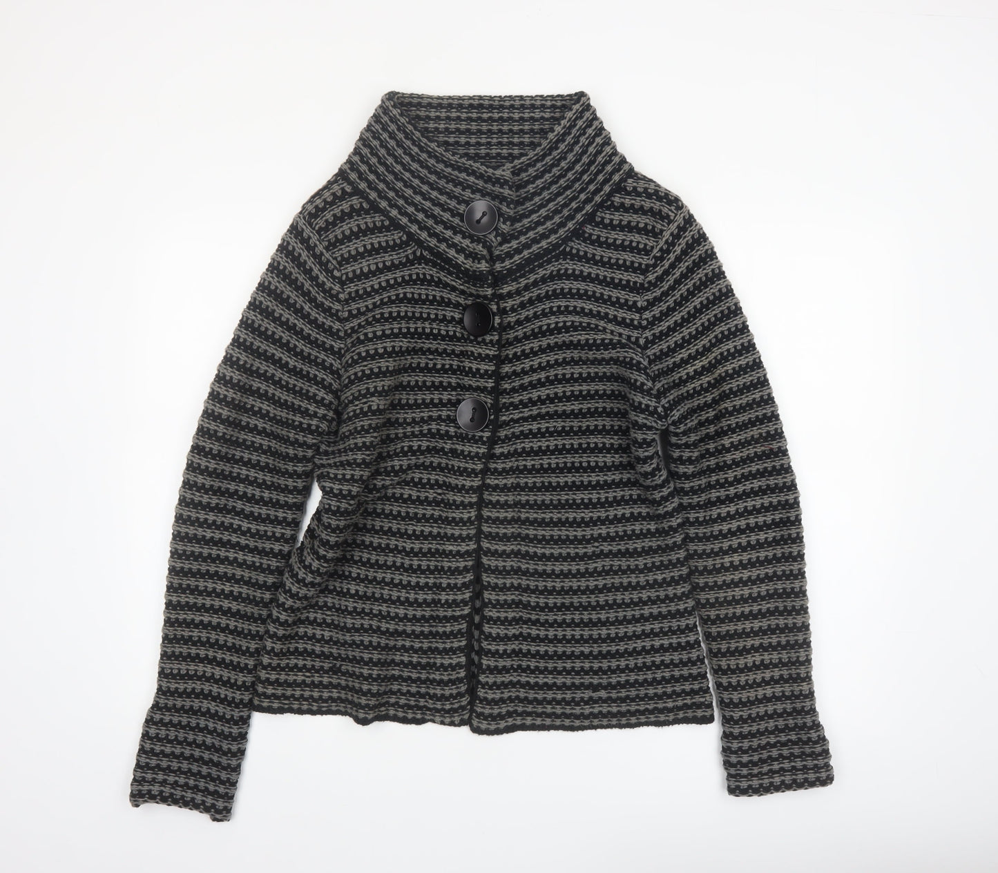 KappAhl Women's Grey Striped Chunky Knit Cardigan Size 14
