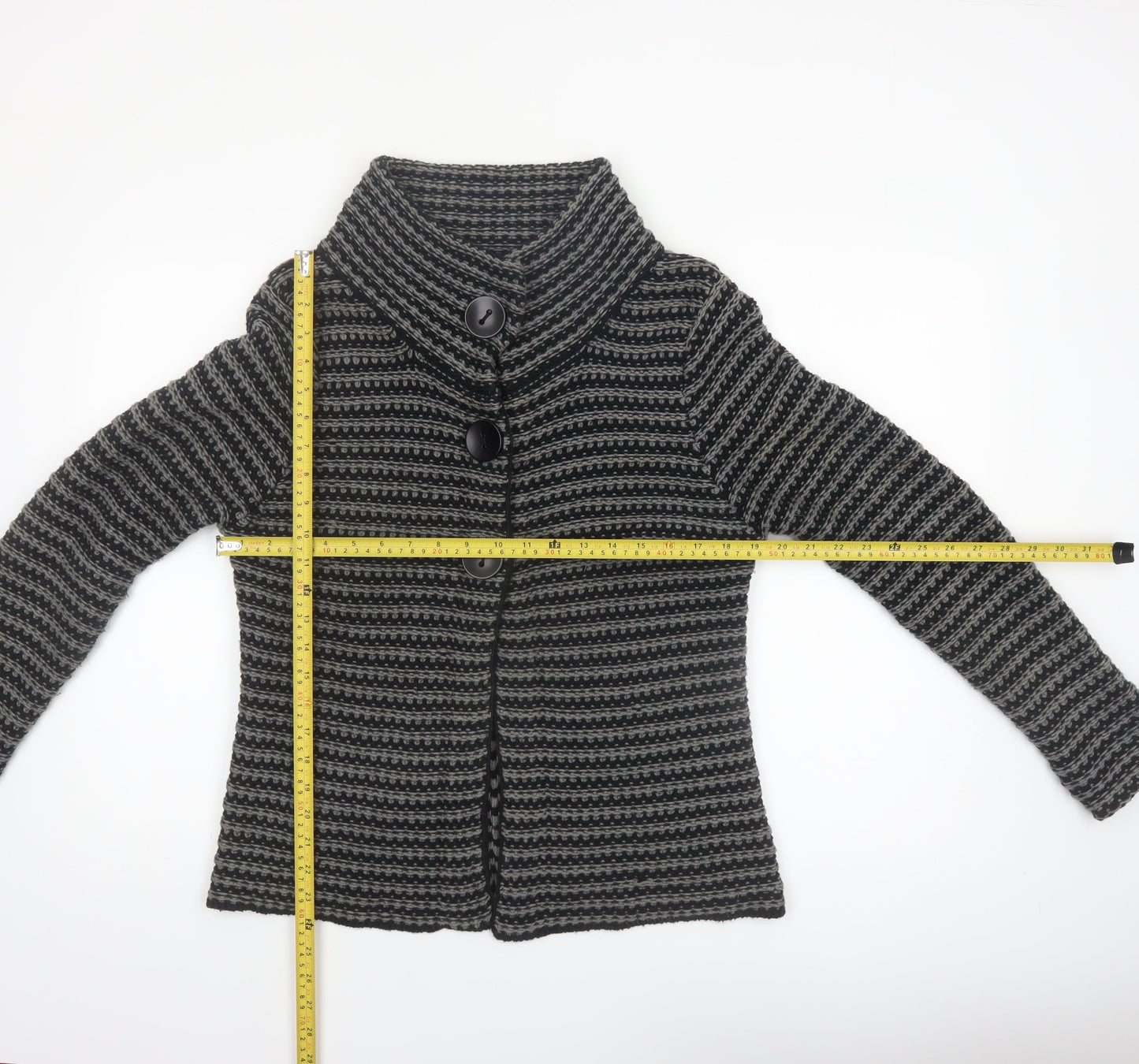 KappAhl Women's Grey Striped Chunky Knit Cardigan Size 14