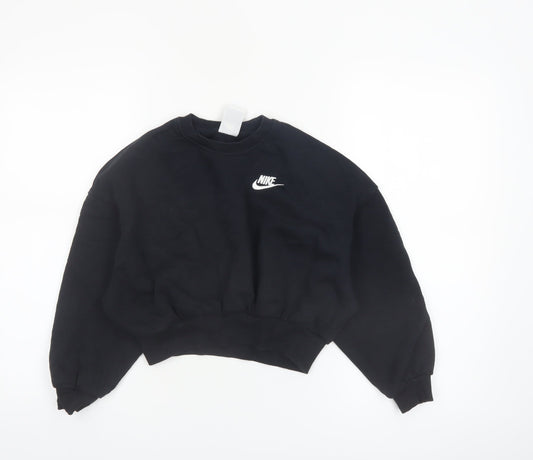 Nike Girls Black Pullover Fleece Sweatshirt Size 8-9 Years Regular Fit