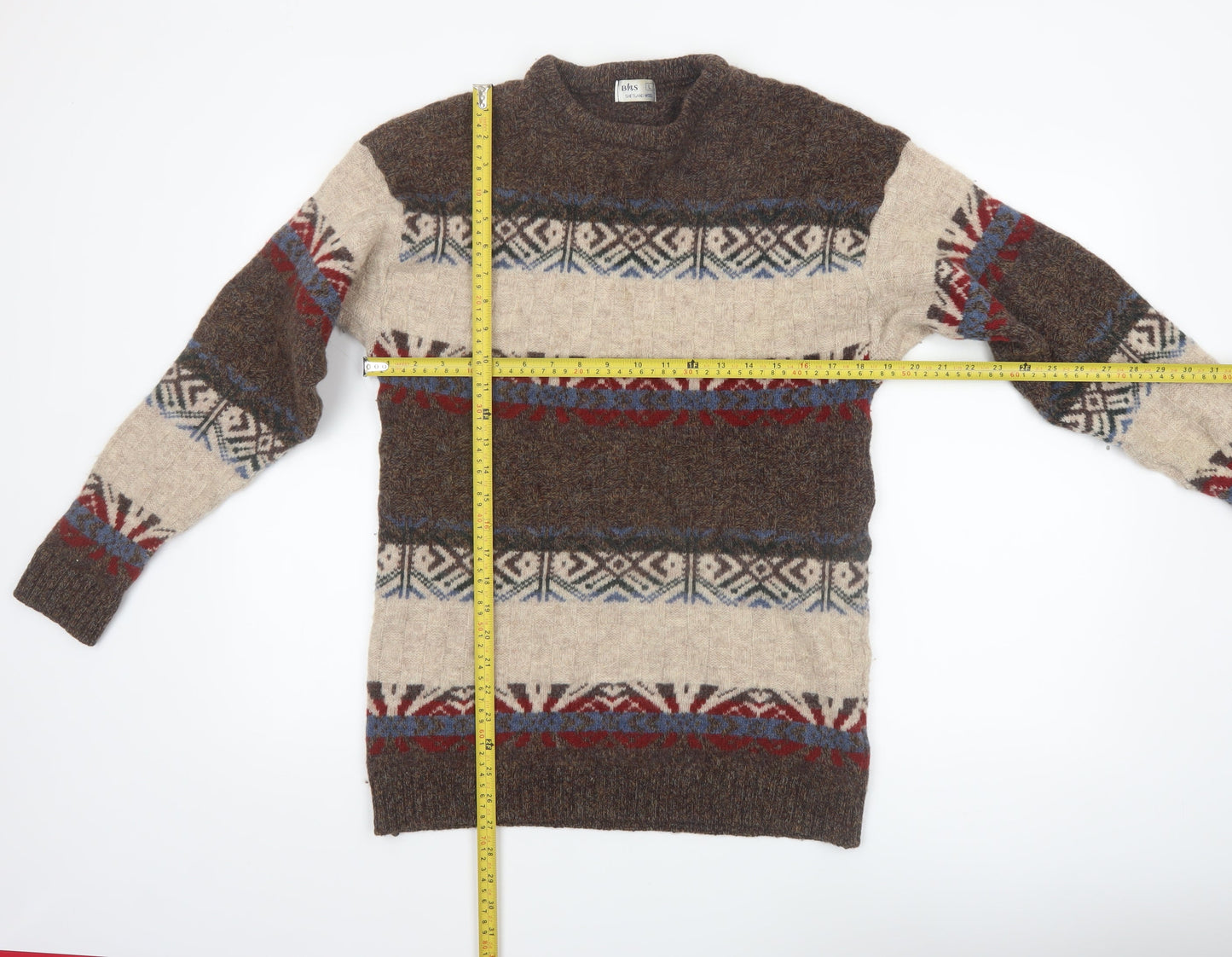BHS Women’s Brown Fair Isle Shetland Wool Jumper L