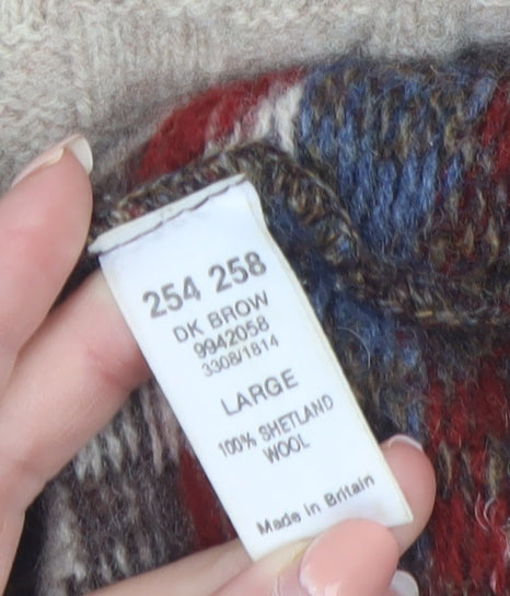 BHS Women’s Brown Fair Isle Shetland Wool Jumper L