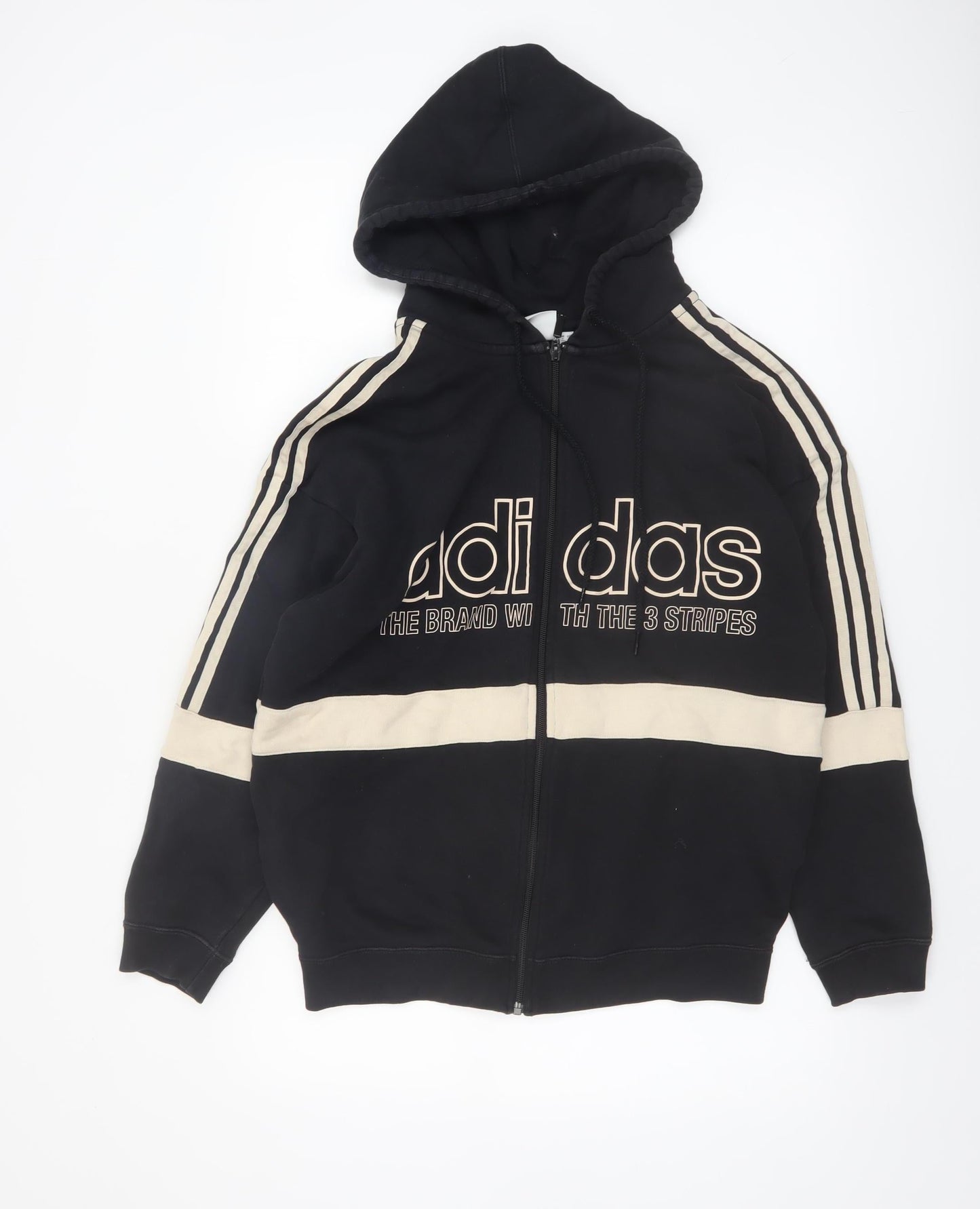 Adidas Womens Black Beige Full Zip Hoodie UK 12 Hooded Sweatshirt