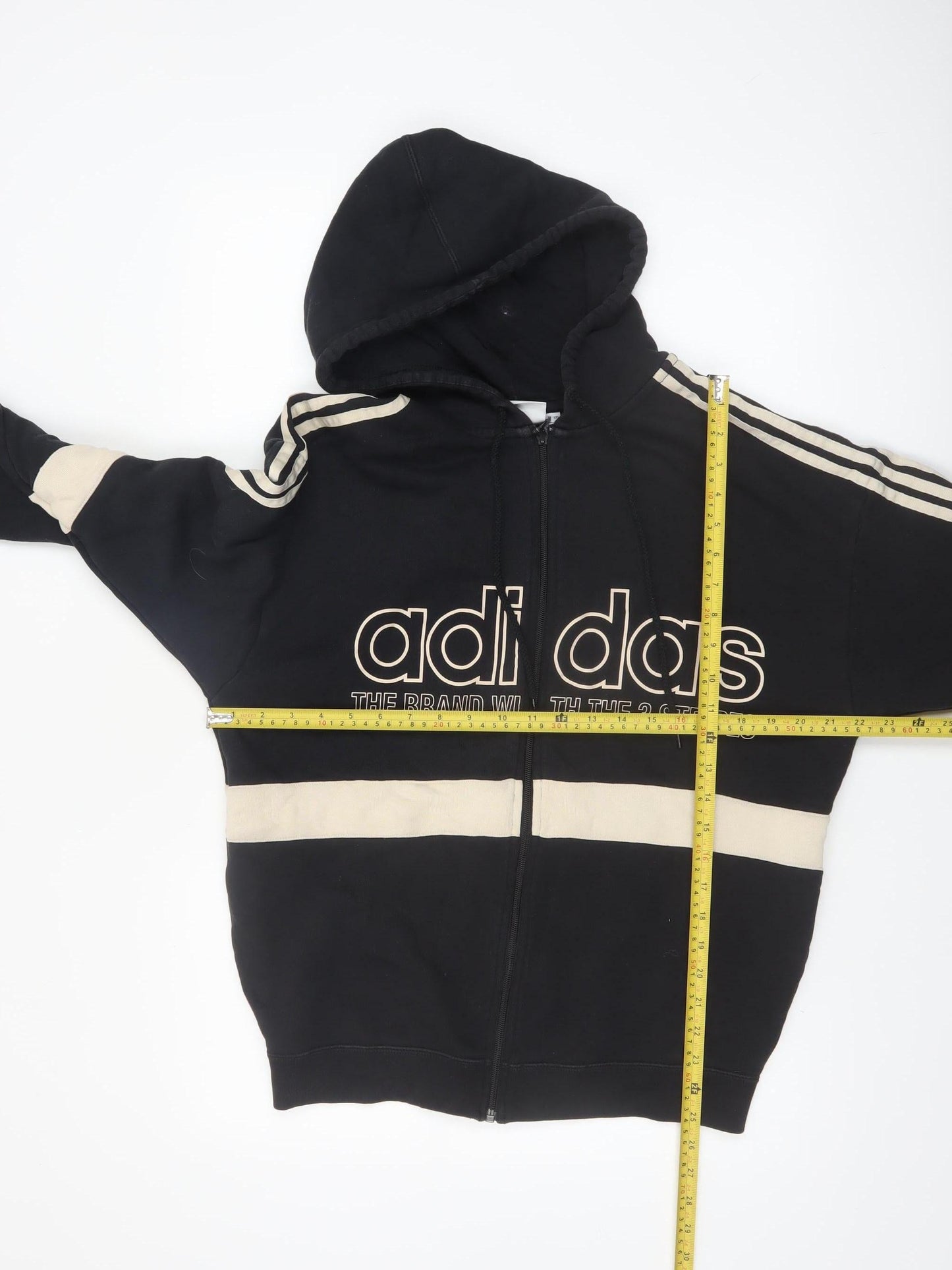 Adidas Womens Black Beige Full Zip Hoodie UK 12 Hooded Sweatshirt