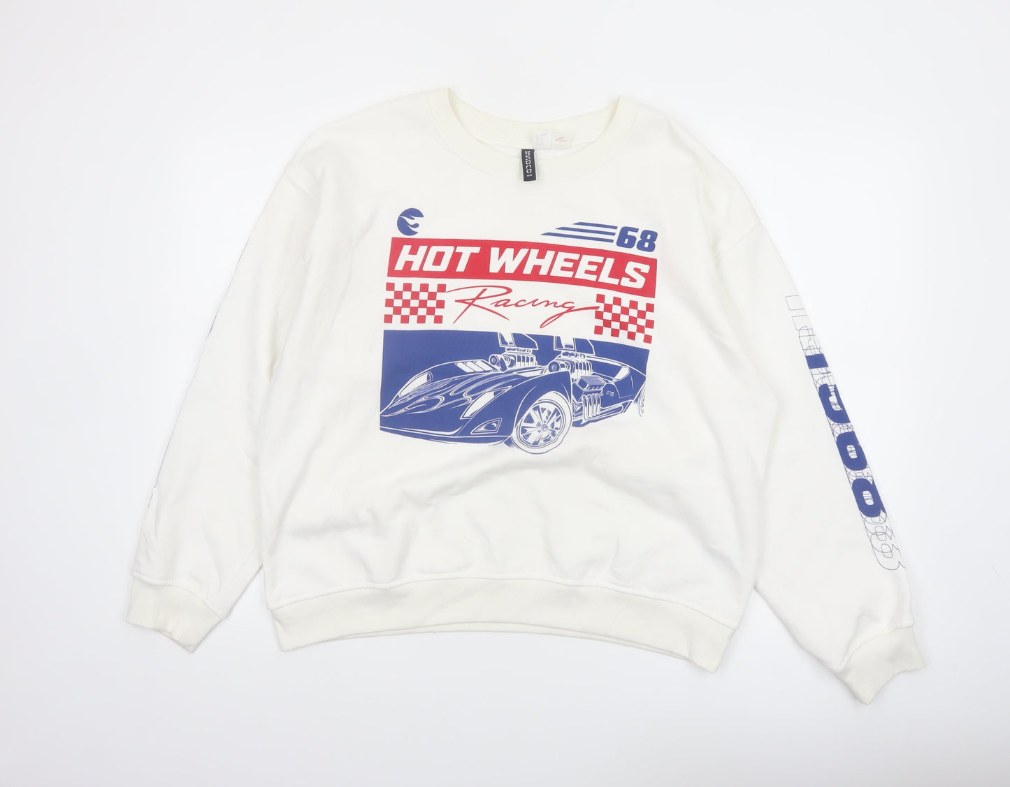 H&M Divided Women White Hot Wheels Racing Graphic Pullover Sweatshirt Size 12