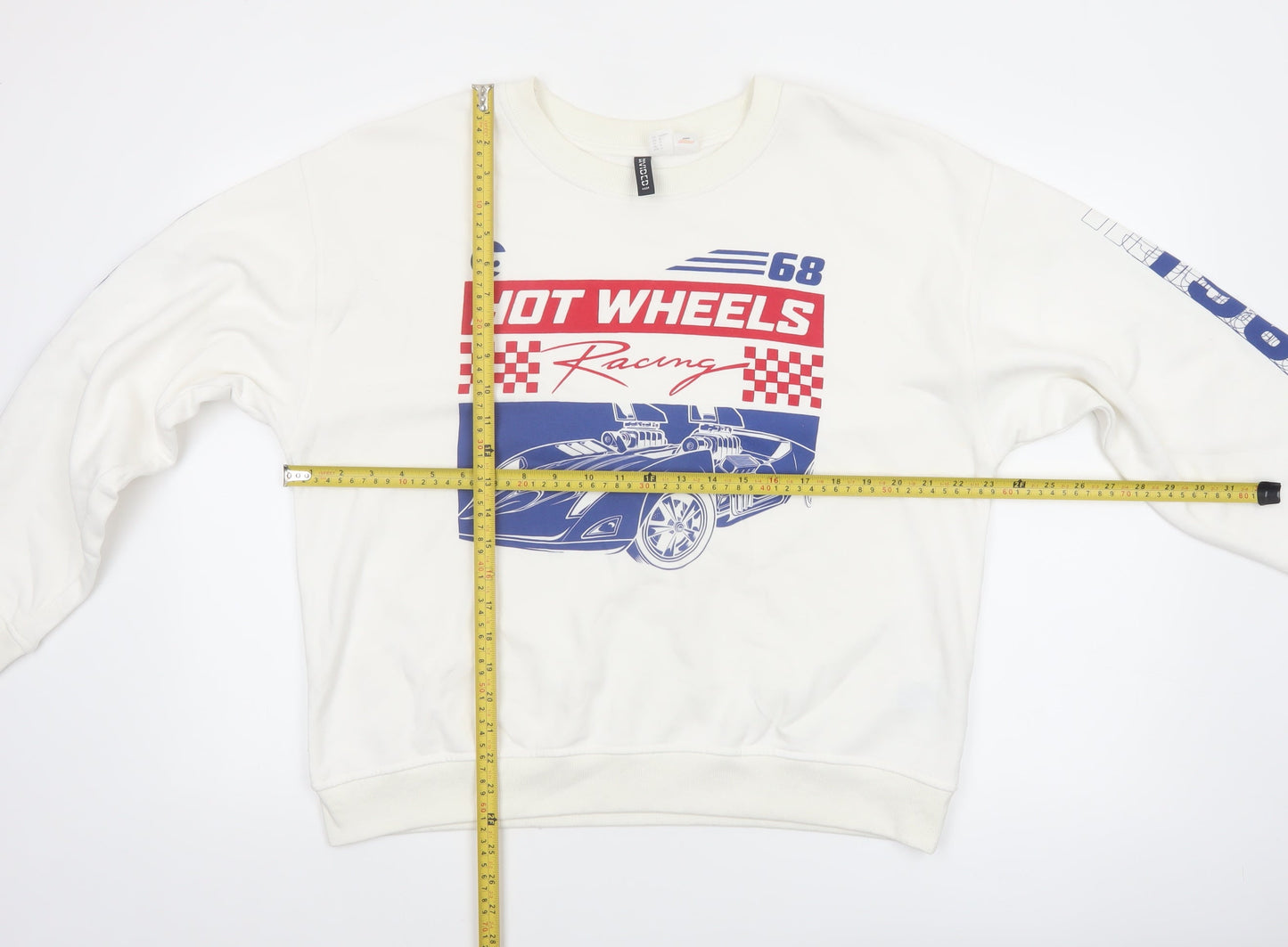 H&M Divided Women White Hot Wheels Racing Graphic Pullover Sweatshirt Size 12