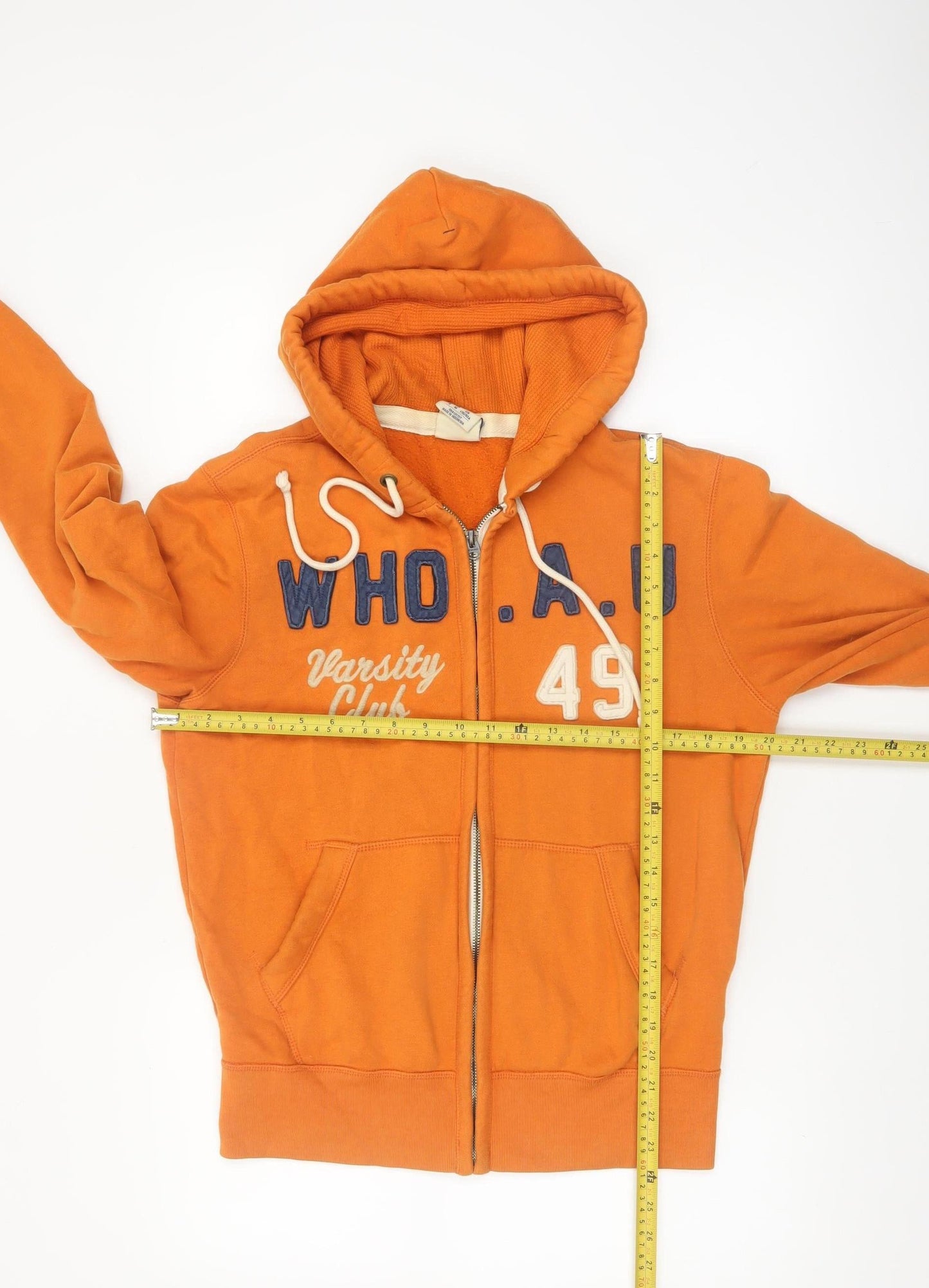 WHO.A.U Men's Orange Varsity Full Zip Hoodie M
