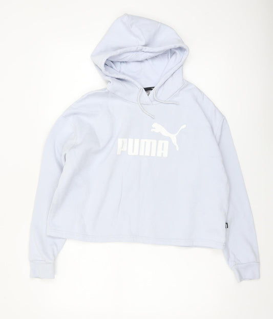 Preloved Puma Women's Light Blue Pullover Hoodie Medium Cotton Blend - Front