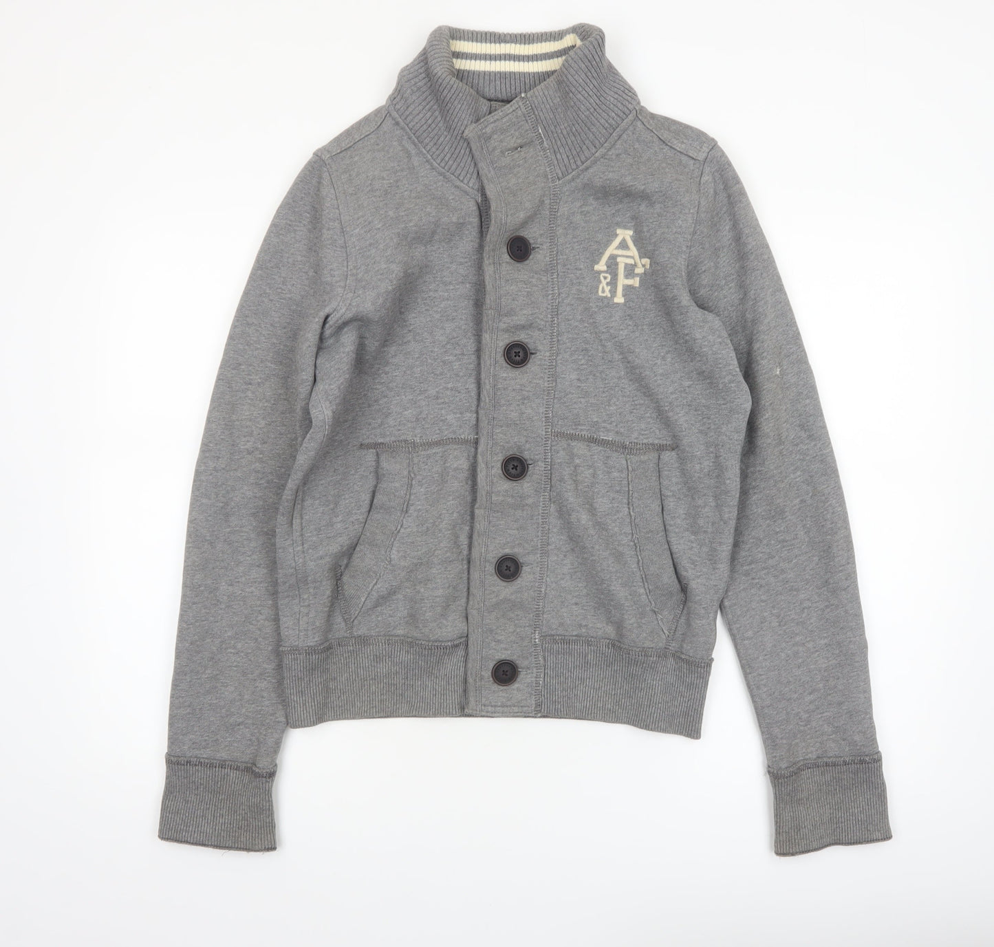 Abercrombie & Fitch Women Grey Small Button Bomber Jacket