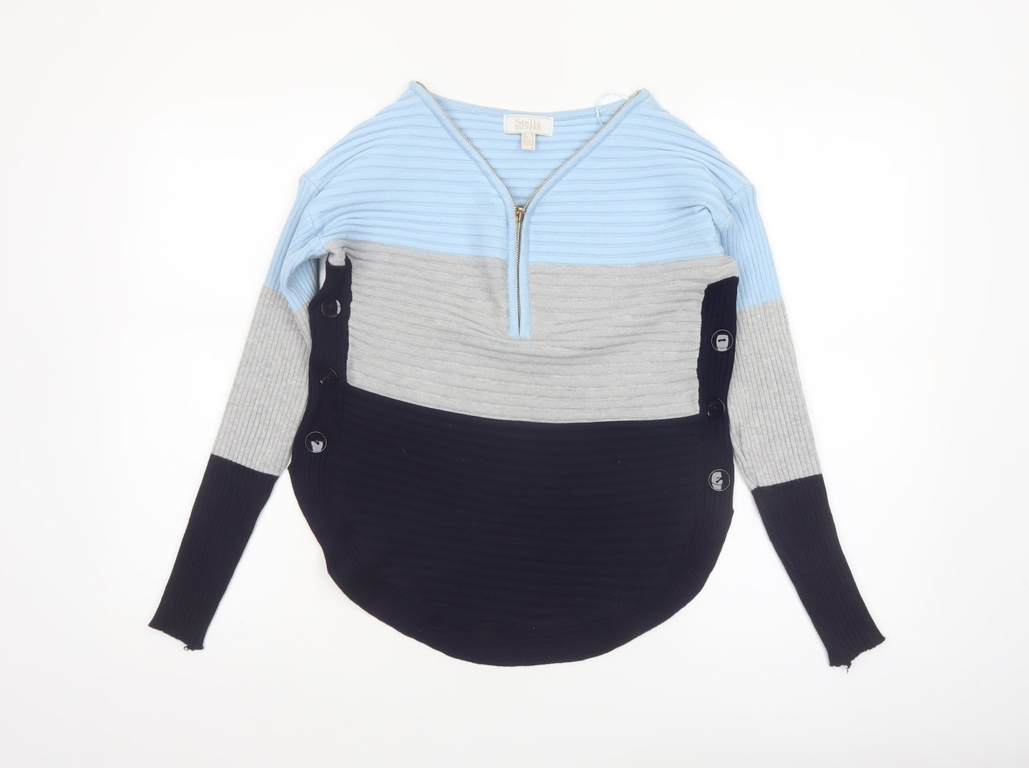 Stella Morgan Women’s Multicoloured Striped V-Neck Zip Jumper Size 10