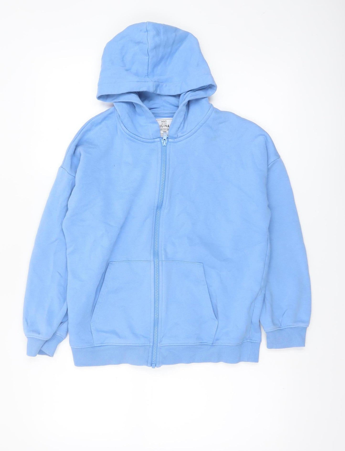 Marks and Spencer Boys Blue Full Zip Hoodie 11-12 Years Cotton Blend