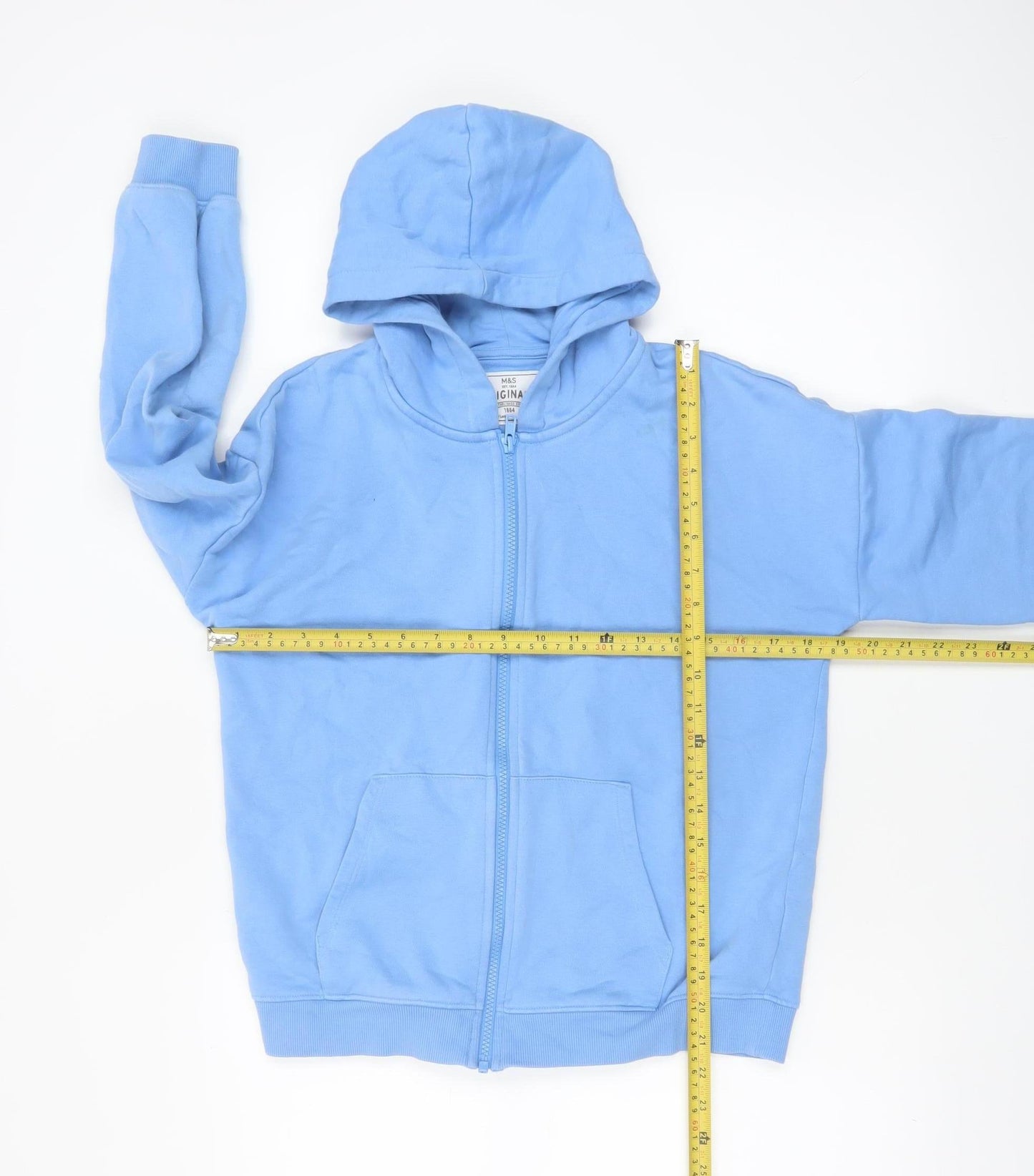 Marks and Spencer Boys Blue Full Zip Hoodie 11-12 Years Cotton Blend