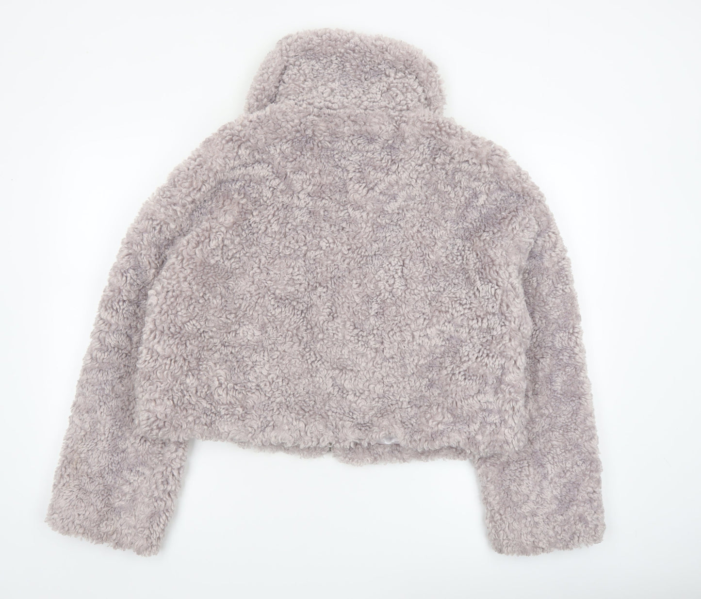 Misspap Women’s Grey Faux Shearling Cropped Bomber Jacket Size 12