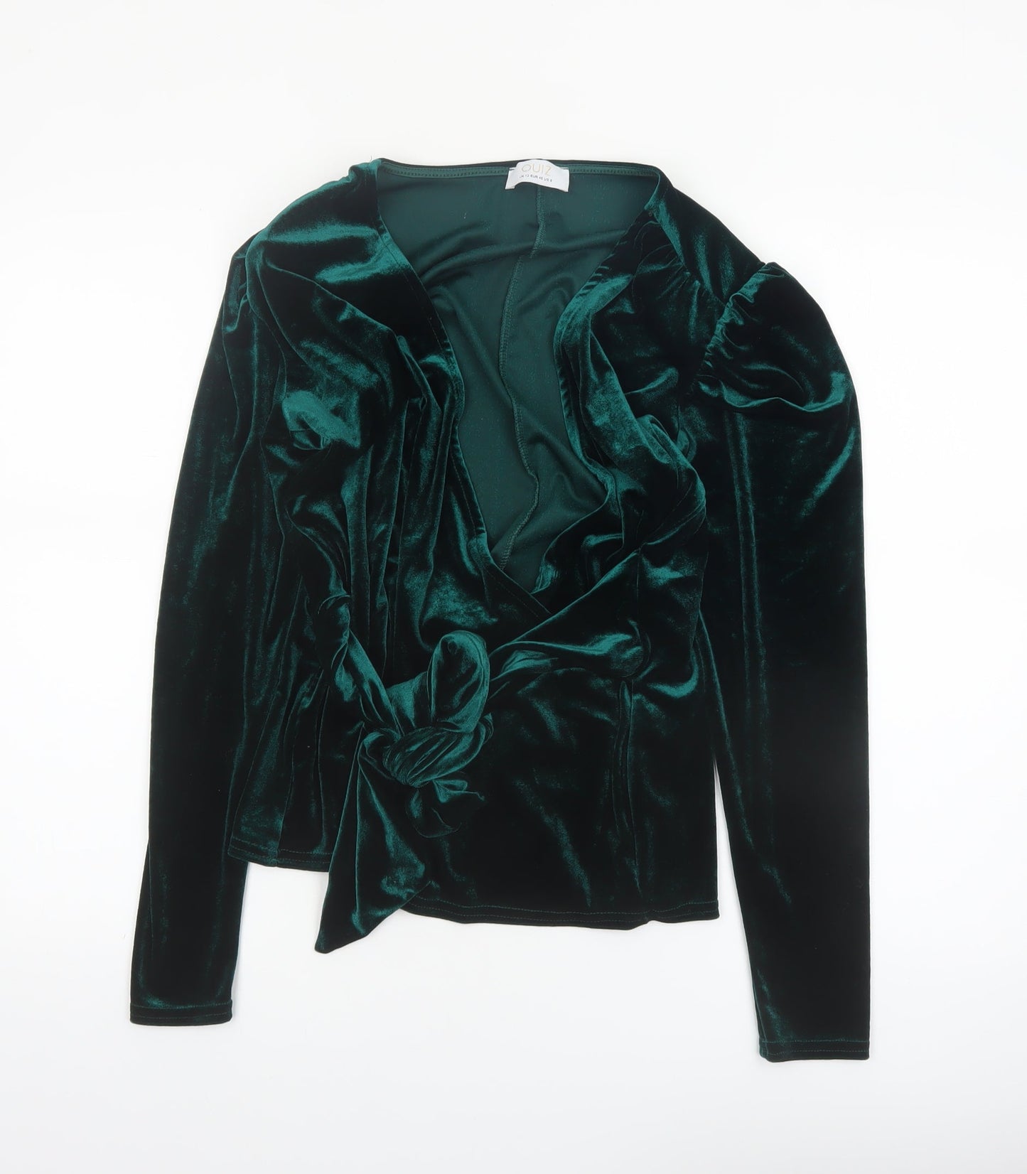 Quiz Womens Green Velvet Wrap Blouse Long Sleeve UK 12