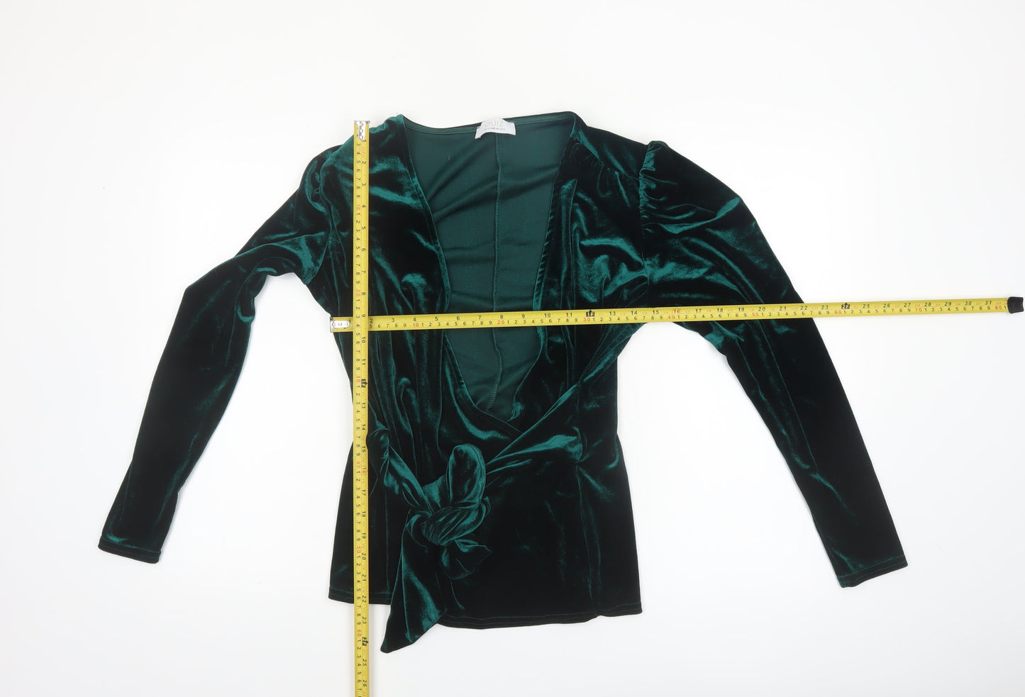 Quiz Womens Green Velvet Wrap Blouse Long Sleeve UK 12