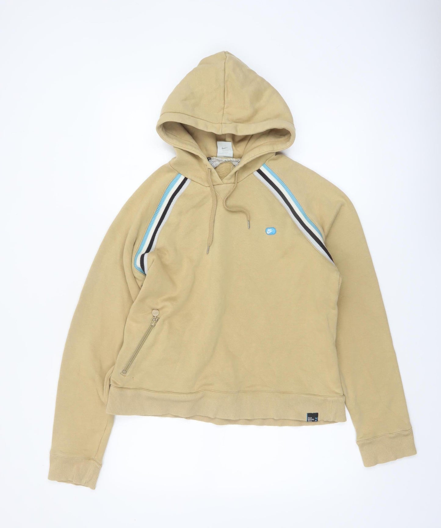 Nike Women Beige Hooded Pullover Sweatshirt L Cotton Blend