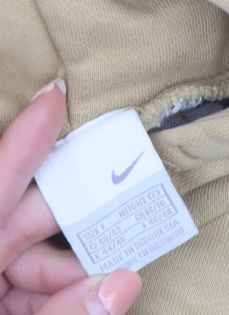 Nike Women Beige Hooded Pullover Sweatshirt L Cotton Blend
