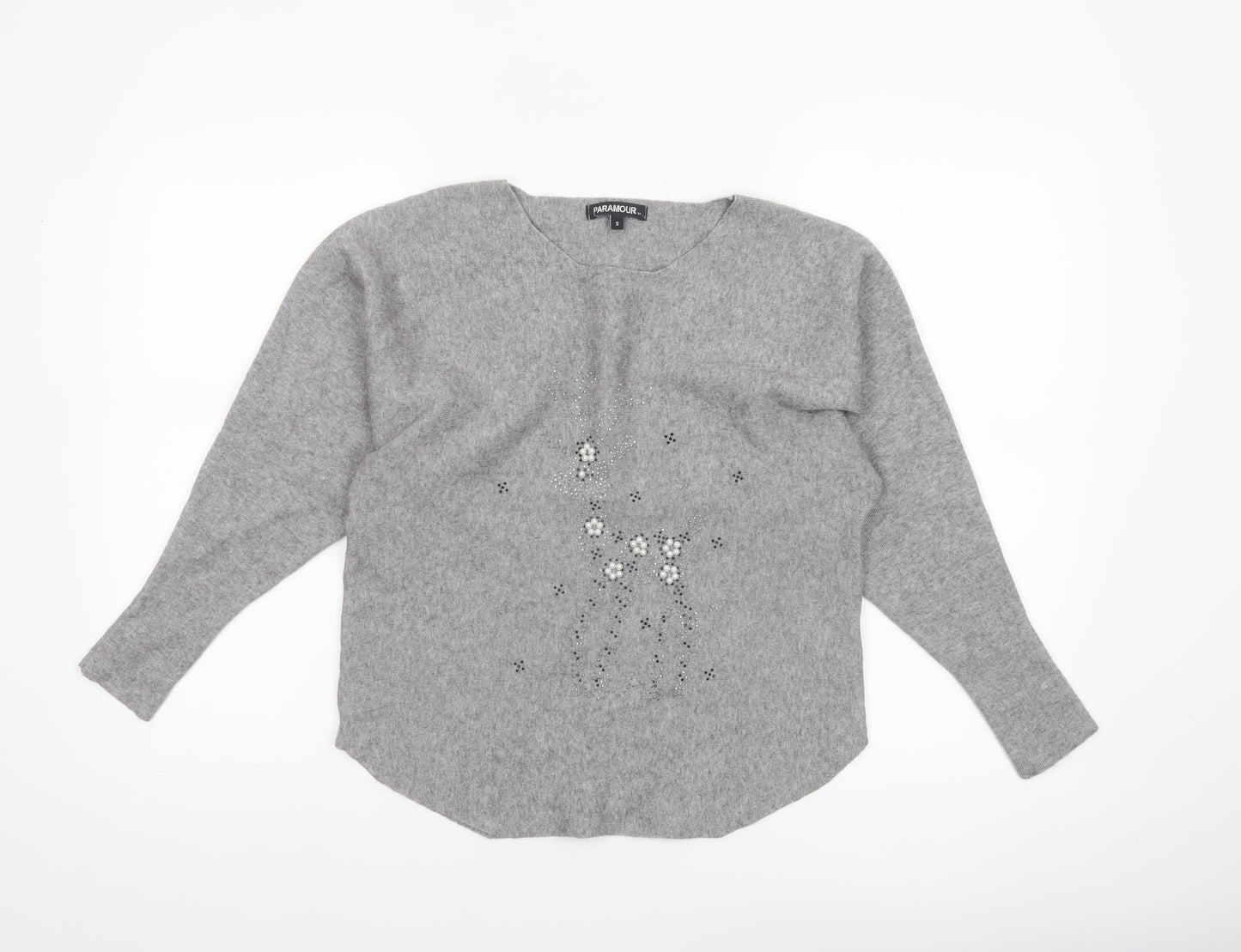 Paramour Women's Grey Beaded Knit Pullover Jumper Size S