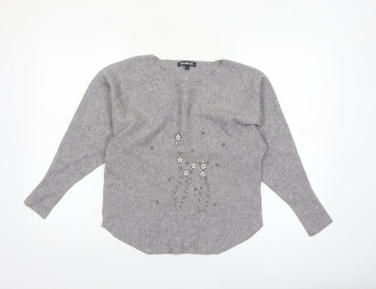 Paramour Women's Grey Beaded Knit Pullover Jumper Size S
