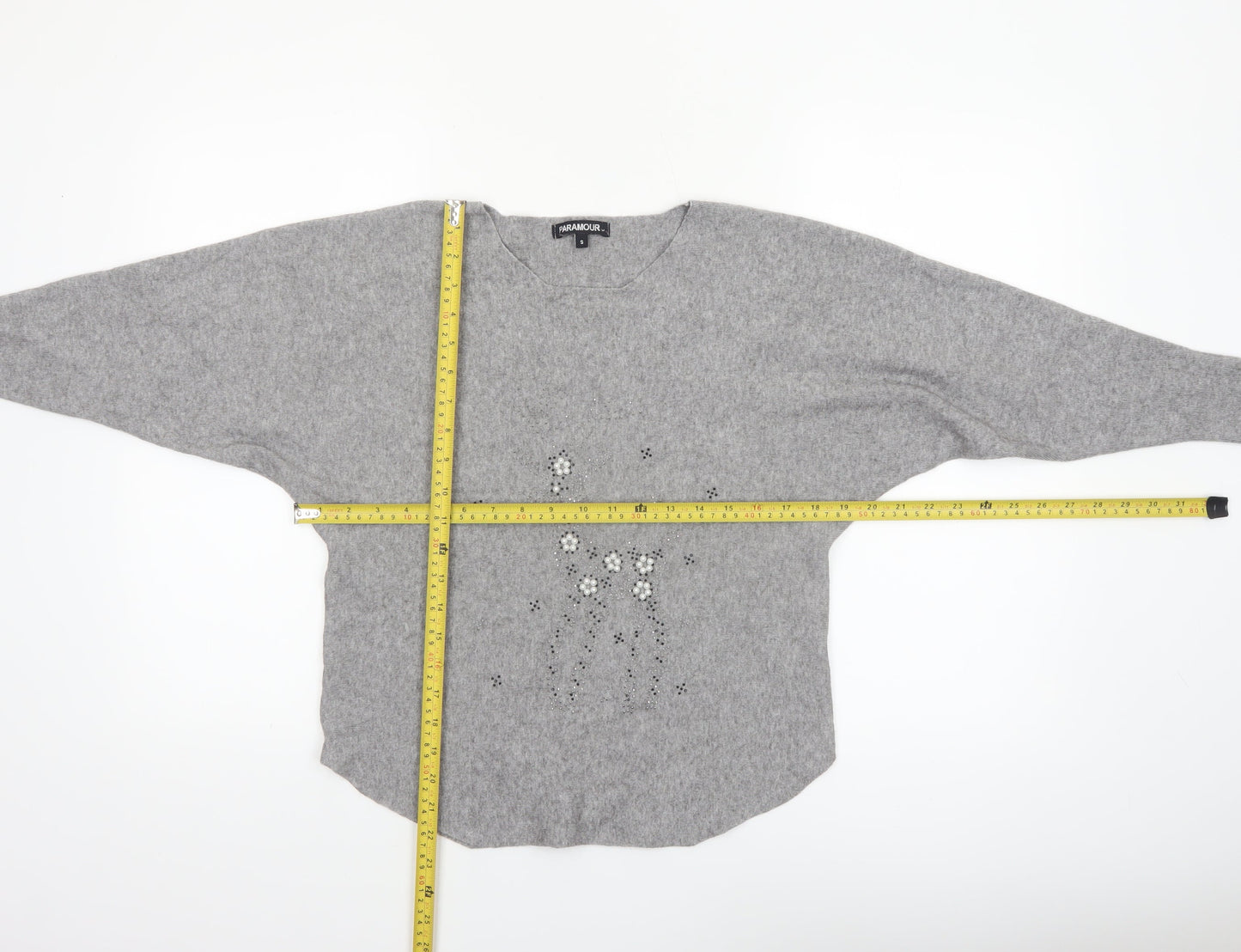 Paramour Women's Grey Beaded Knit Pullover Jumper Size S
