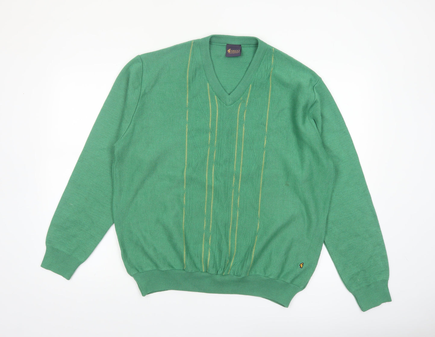 Gabicci Men's Green V-Neck Cotton Blend Jumper Size L