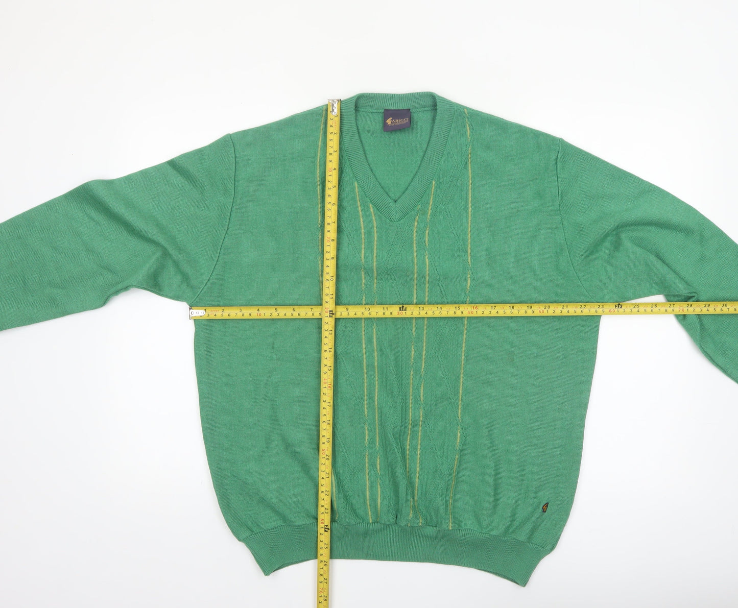 Gabicci Men's Green V-Neck Cotton Blend Jumper Size L