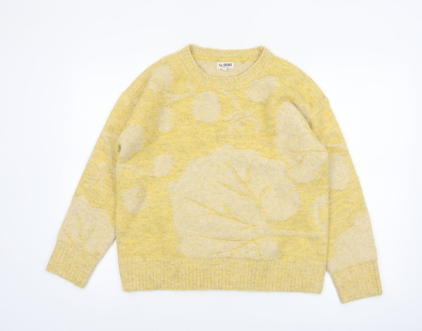 FatFace Women Yellow Floral Knit Wool Blend Pullover Jumper UK 10