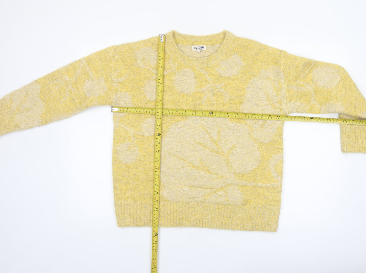 FatFace Women Yellow Floral Knit Wool Blend Pullover Jumper UK 10