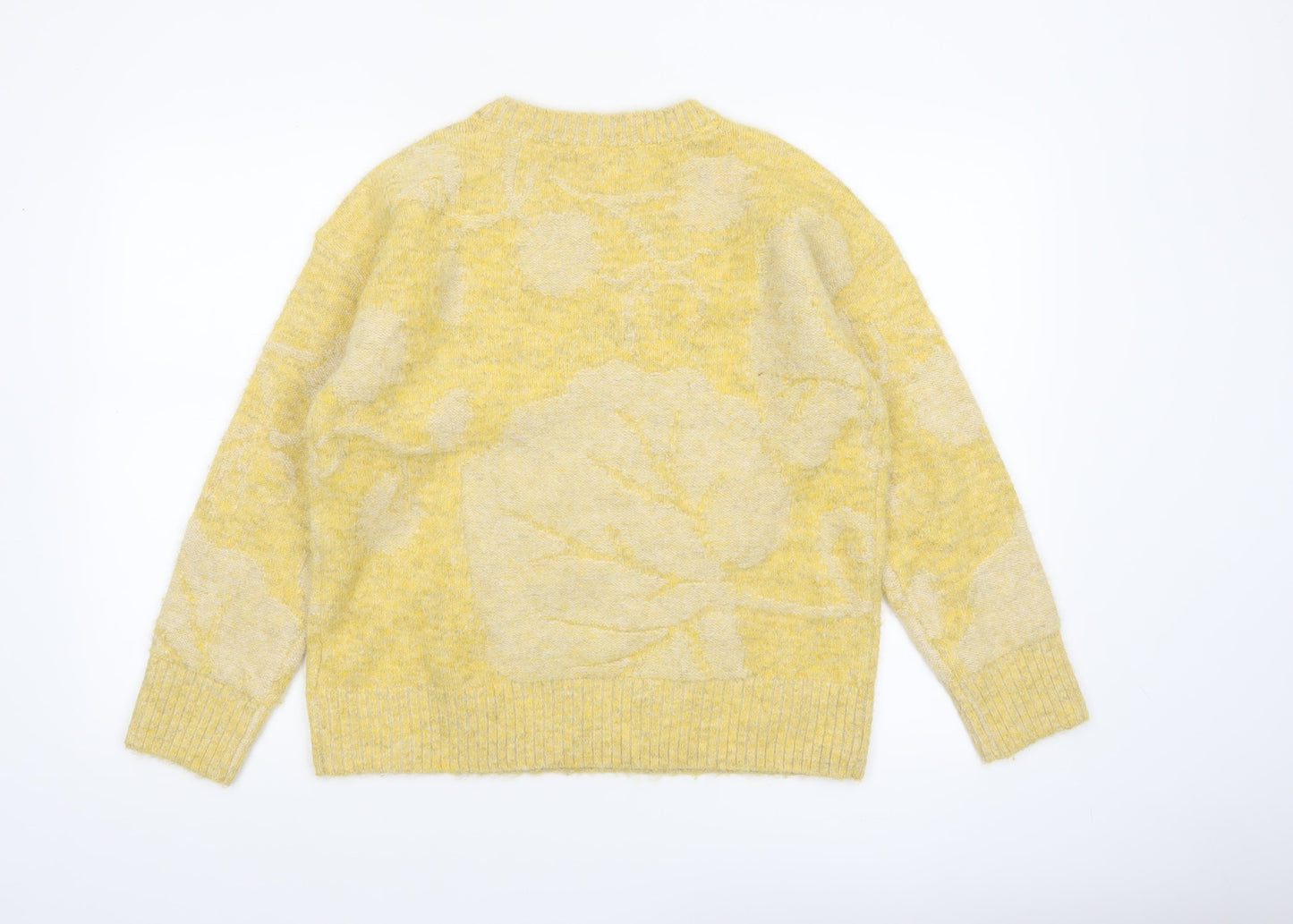 FatFace Women Yellow Floral Knit Wool Blend Pullover Jumper UK 10