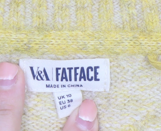 FatFace Women Yellow Floral Knit Wool Blend Pullover Jumper UK 10