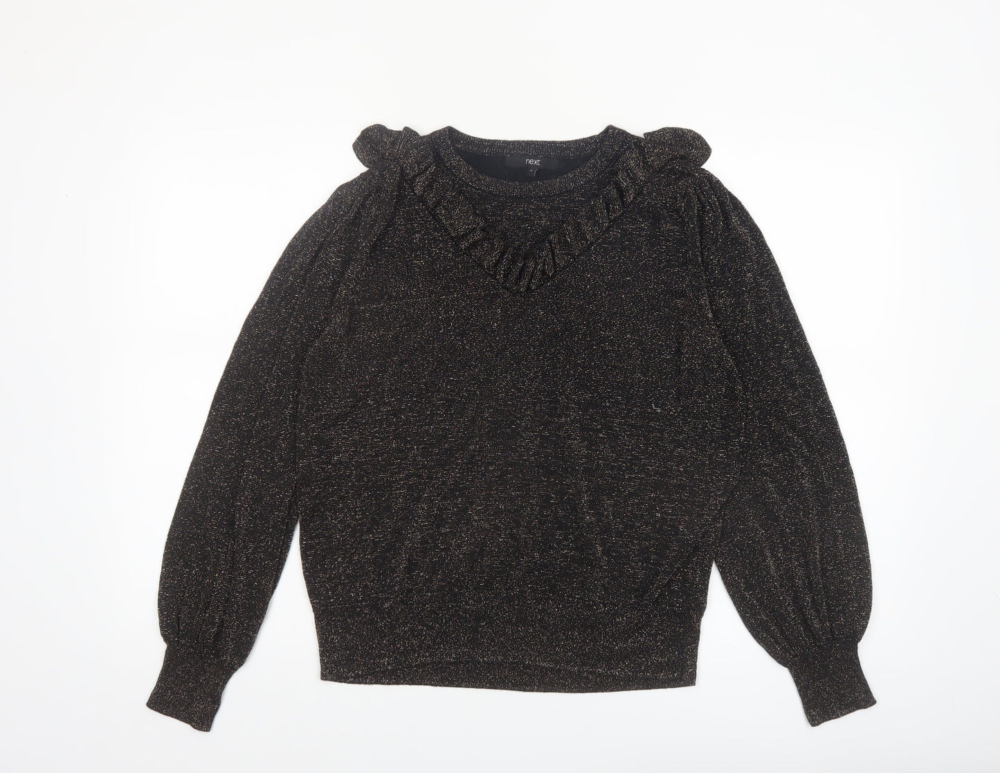 Next Womens Black Metallic Ruffle Pullover Jumper Size 18