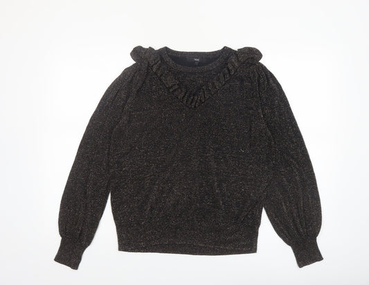 Next Womens Black Metallic Ruffle Pullover Jumper Size 18