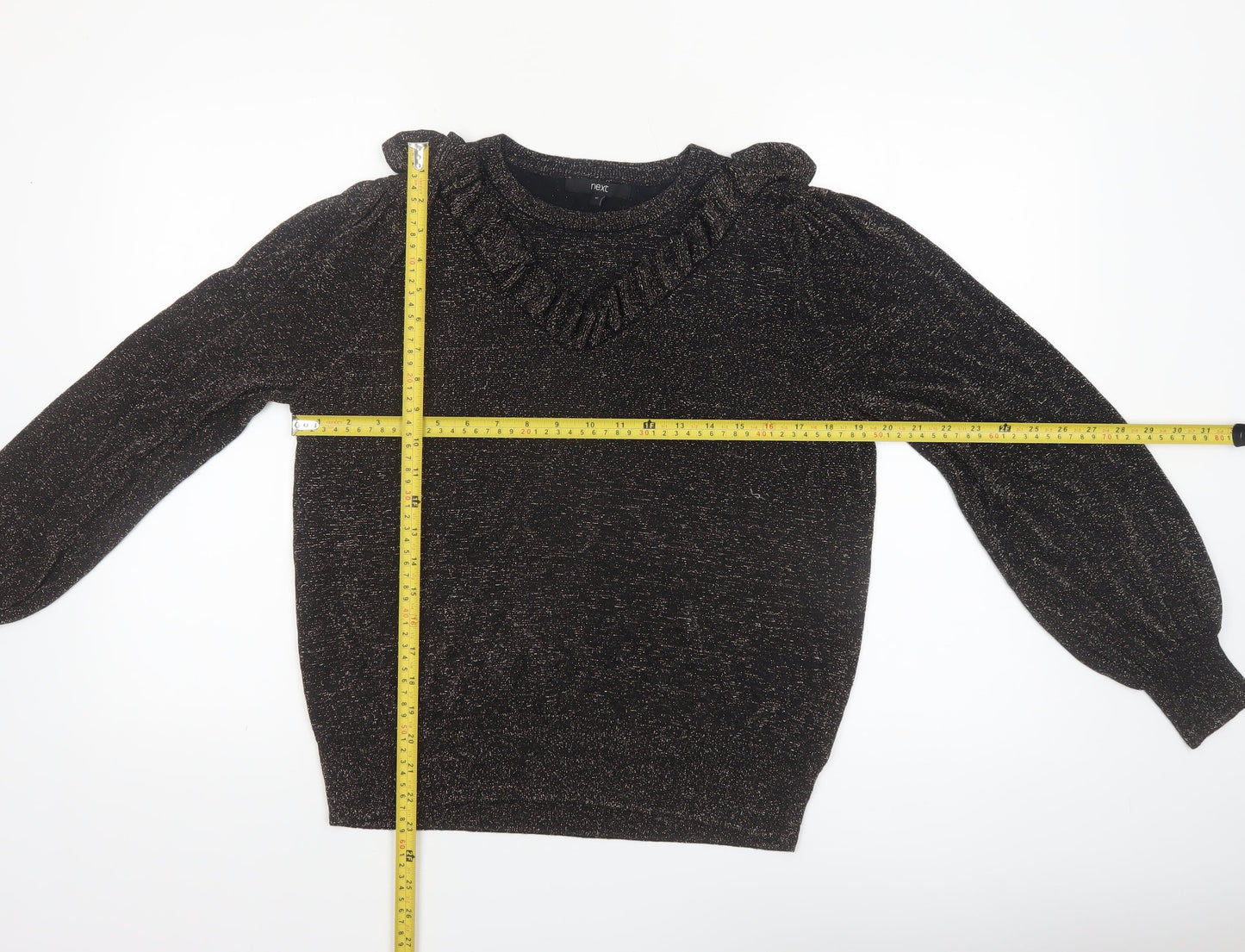 Next Womens Black Metallic Ruffle Pullover Jumper Size 18
