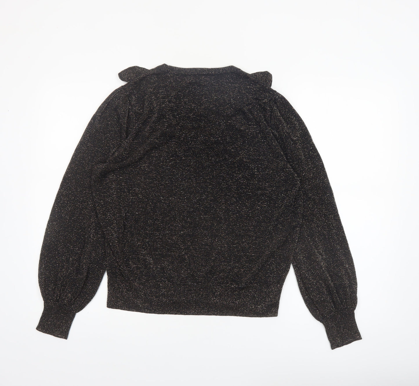 Next Womens Black Metallic Ruffle Pullover Jumper Size 18