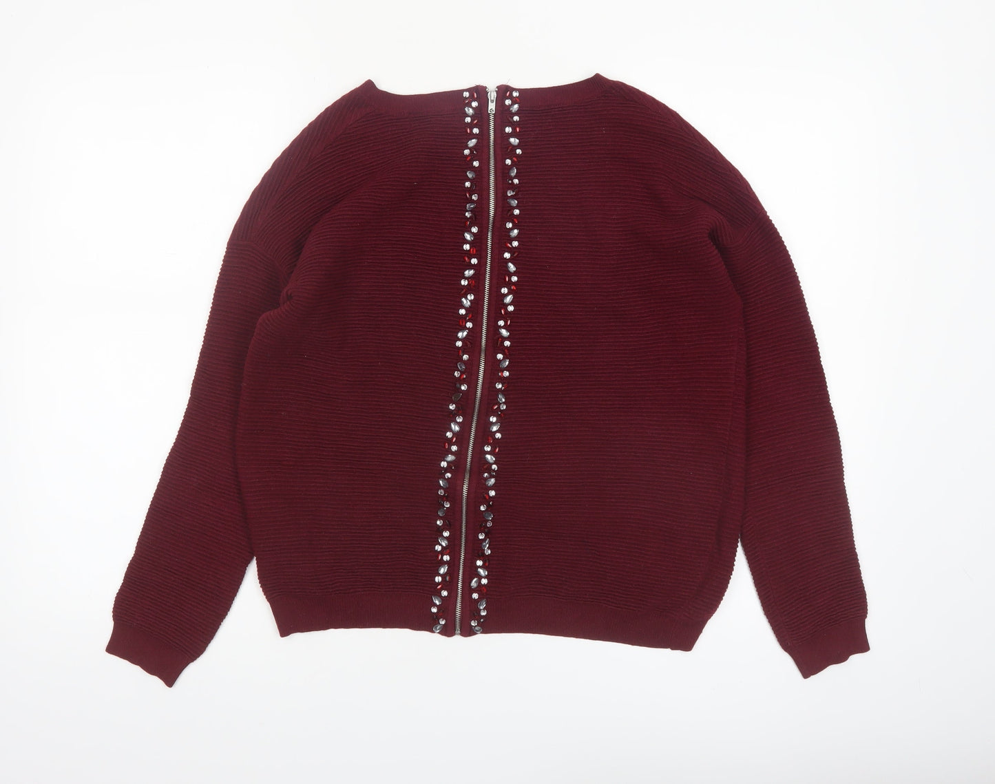 Next Women Red Sequin Zip Back Knit Jumper Size 12